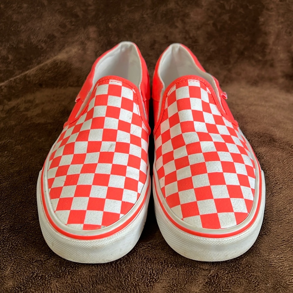 Vans Women Checkered Size 8.5 Neon Orange/White